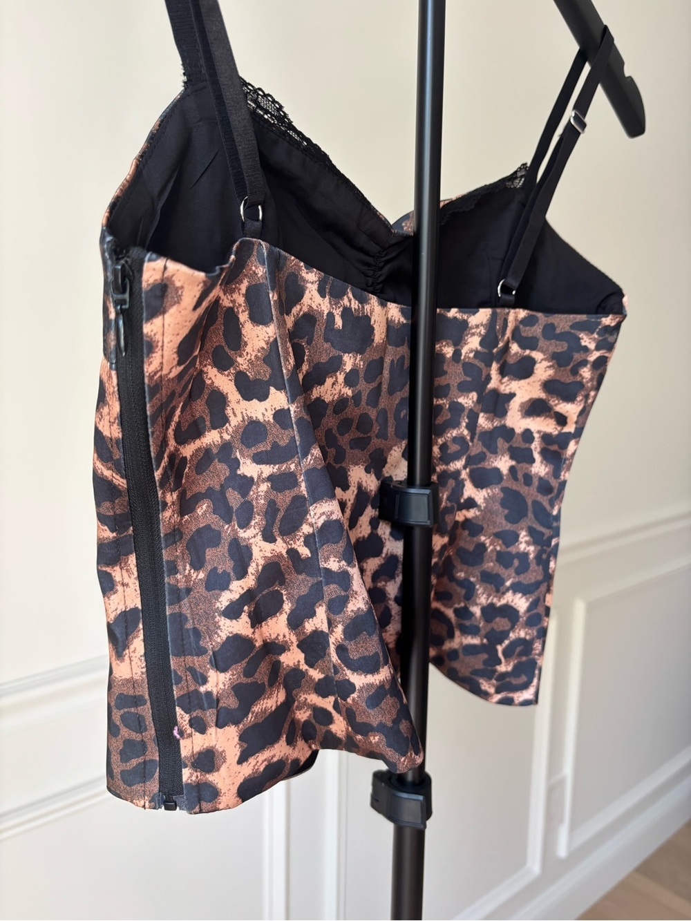 Princess Polly Leopard Satin Cami Top - Black & Copper - Picture 2 of 5